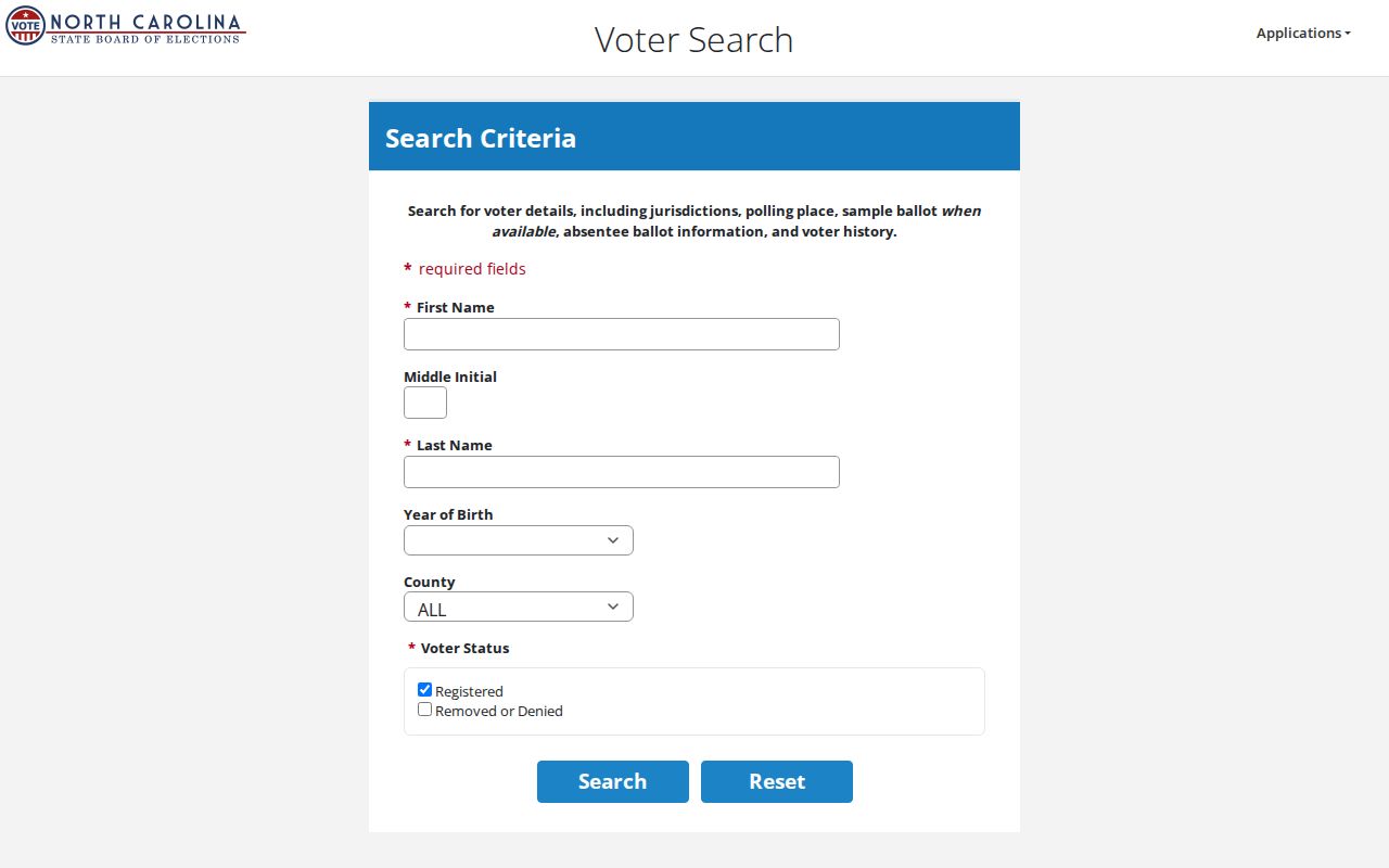 Forsyth County residents directory North Carolina voter search fields