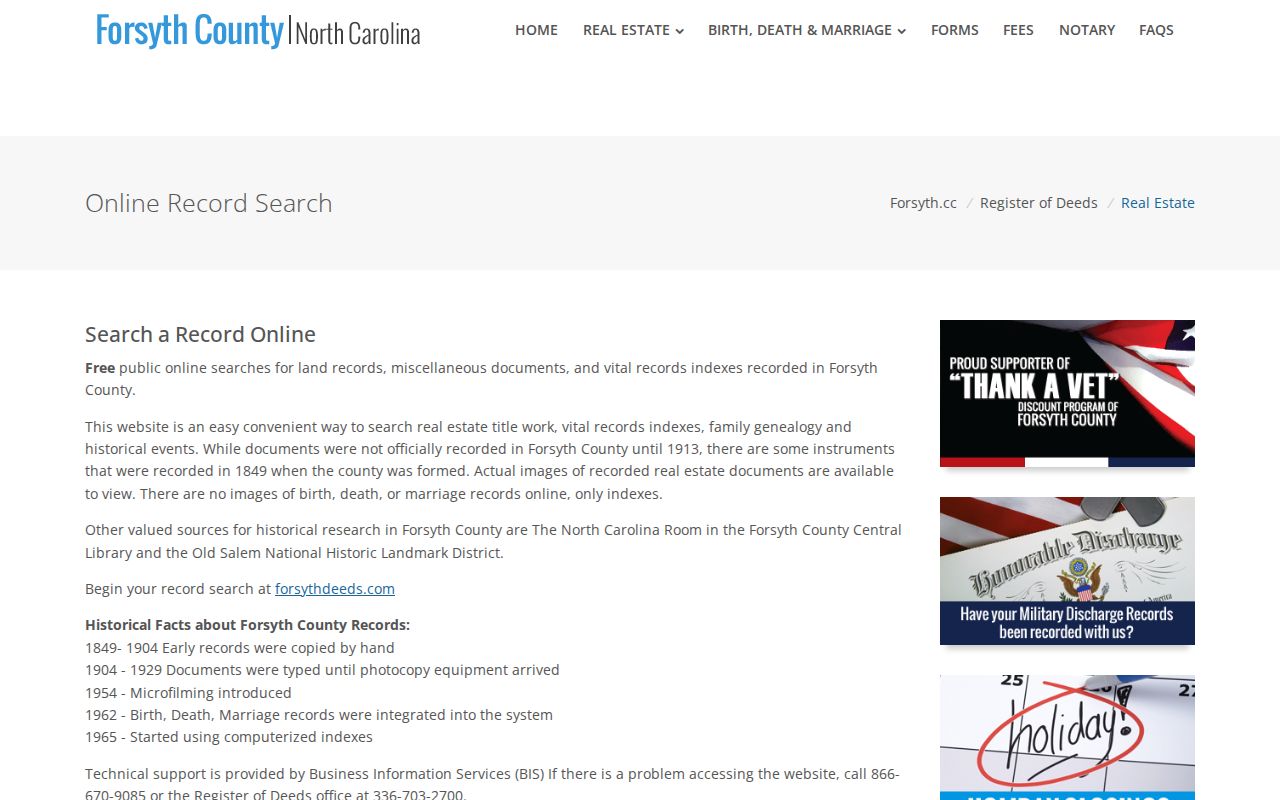 Forsyth County residents directory Register of Deeds online search