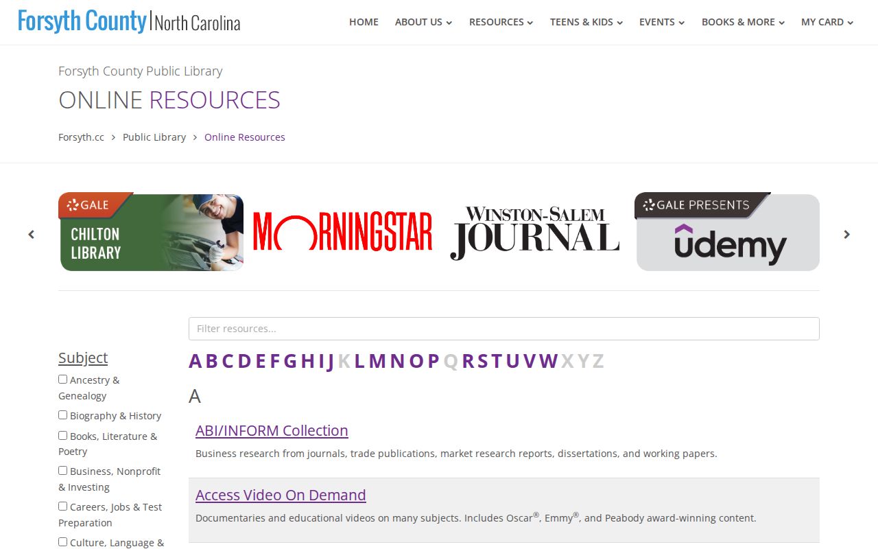 Forsyth County residents directory library and genealogy databases