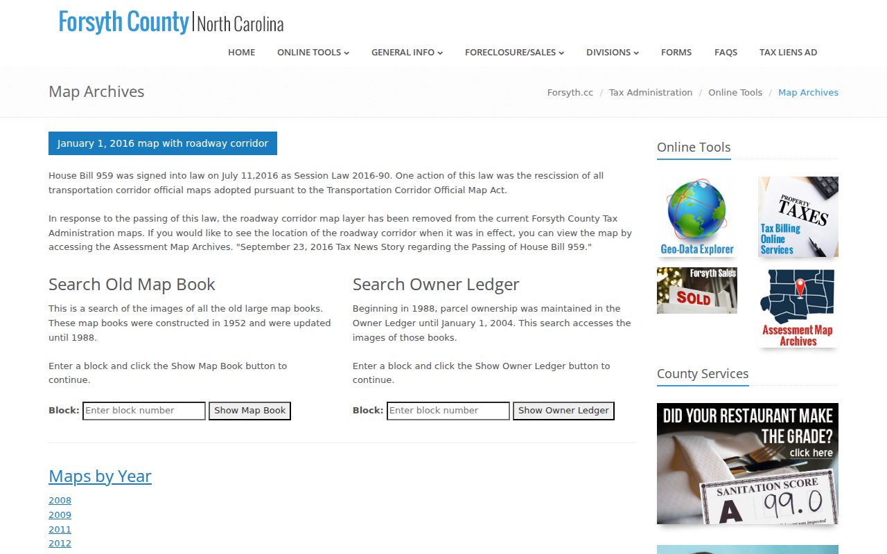 Forsyth County street directory Assessment Map Archives and owner ledger