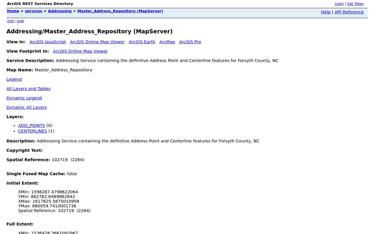 Forsyth County ZIP code directory image of the Master Address Repository service