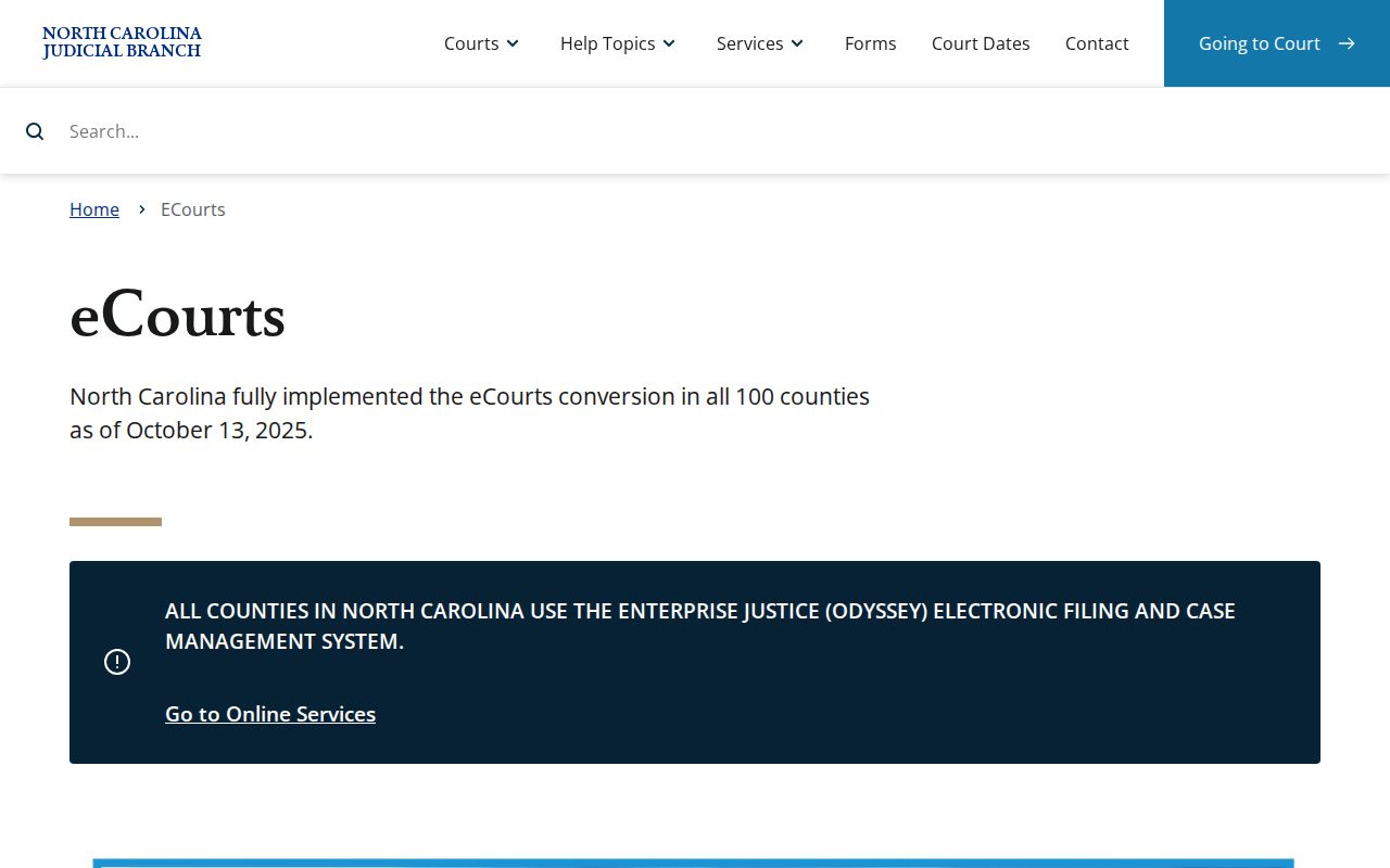 Forsyth County resident lookup view of the North Carolina eCourts information page
