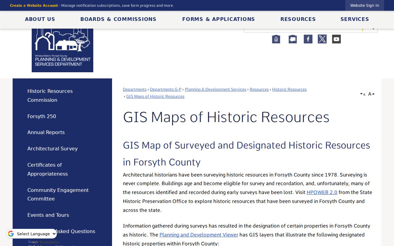 Forsyth County neighbors historic-resource GIS map layers and neighborhood context